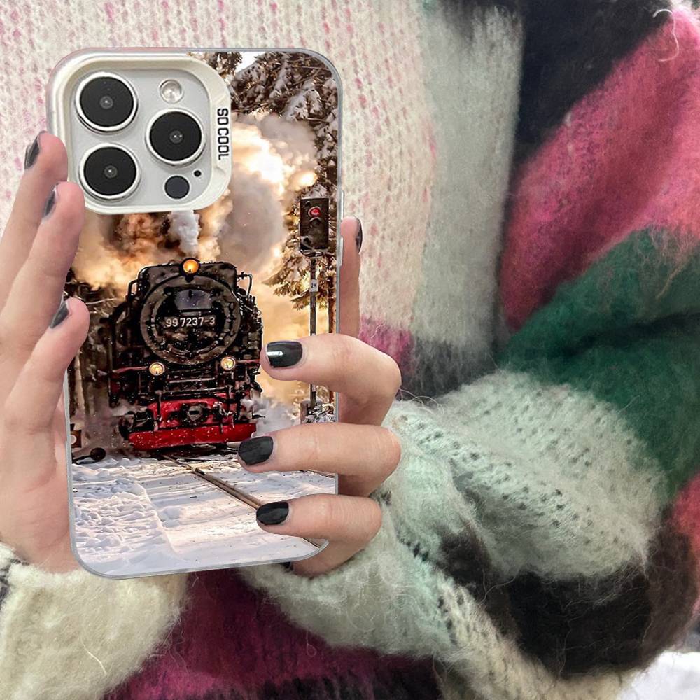 Train Railway Travel Colorful Silver Cover Phone Case For IPhone 17 16 Pro Max 15 Pro 14 Plus 11 12 13 X XS Max XR