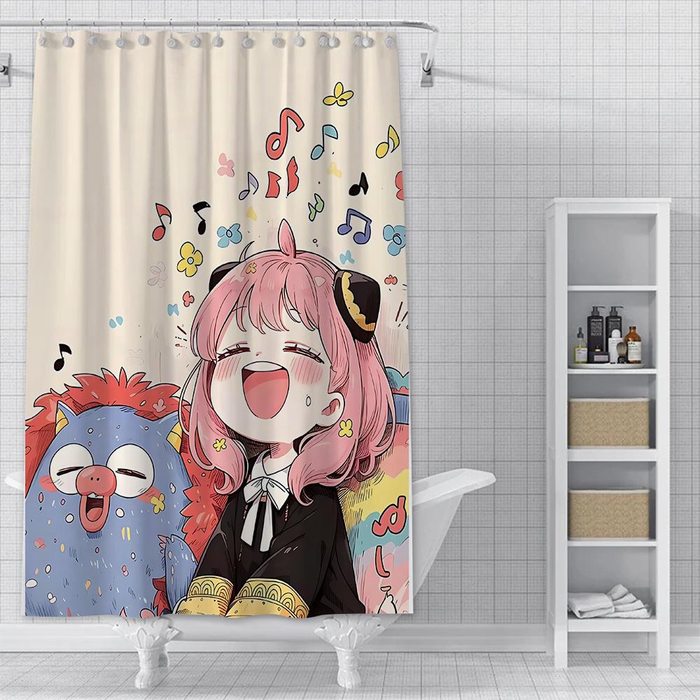 Tenda da Doccia Impermeabile Tessuto Poliestere Pittura Tende Colorate Anime Spy x Familys Carino Gaming Casa Decorazione Bagno Con Gancio
