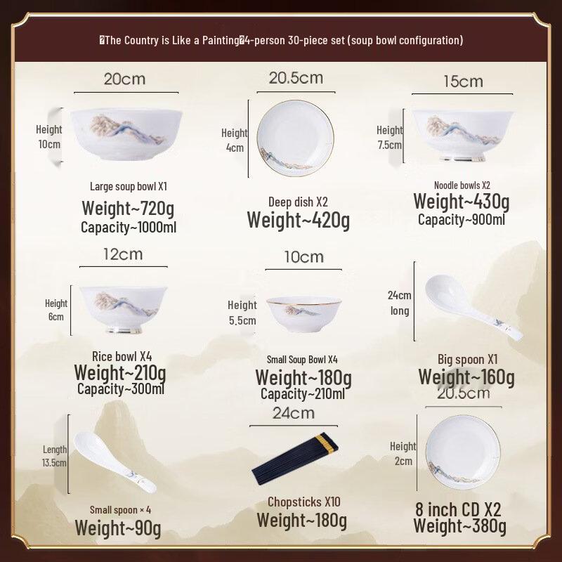 Abay 'Jiangshan Ruhua' Chinese Porcelain Dinnerware Set