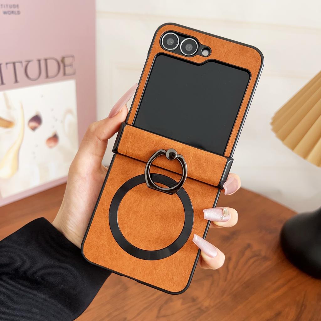 Fashion Ring Holder Bracket Magsafe Case for Samsung Galaxy Z Flip 6 5 4 3 Flip6 Magnetic Wireless Charge Stand Shockproof Cover