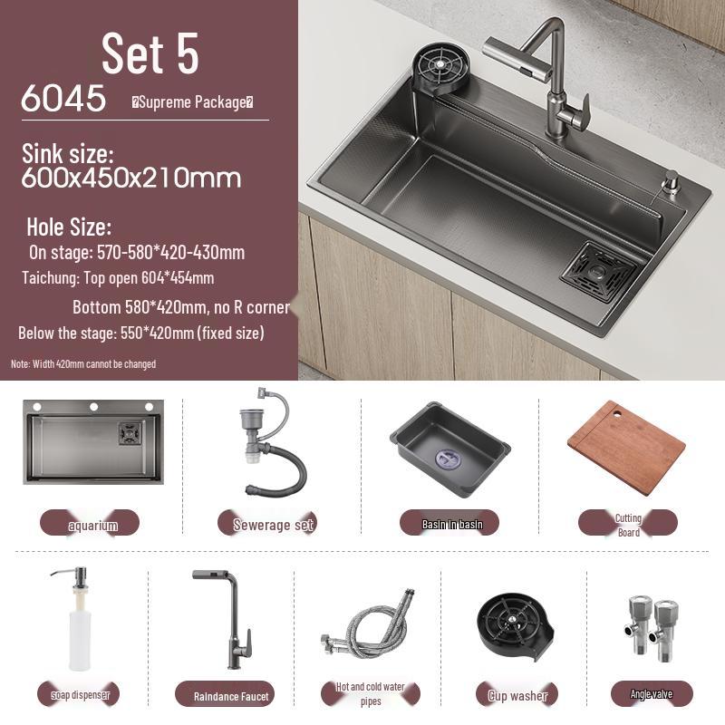 Handmade Gunmetal Gray SUS304 Stainless Steel Large Single Bowl Kitchen Sink