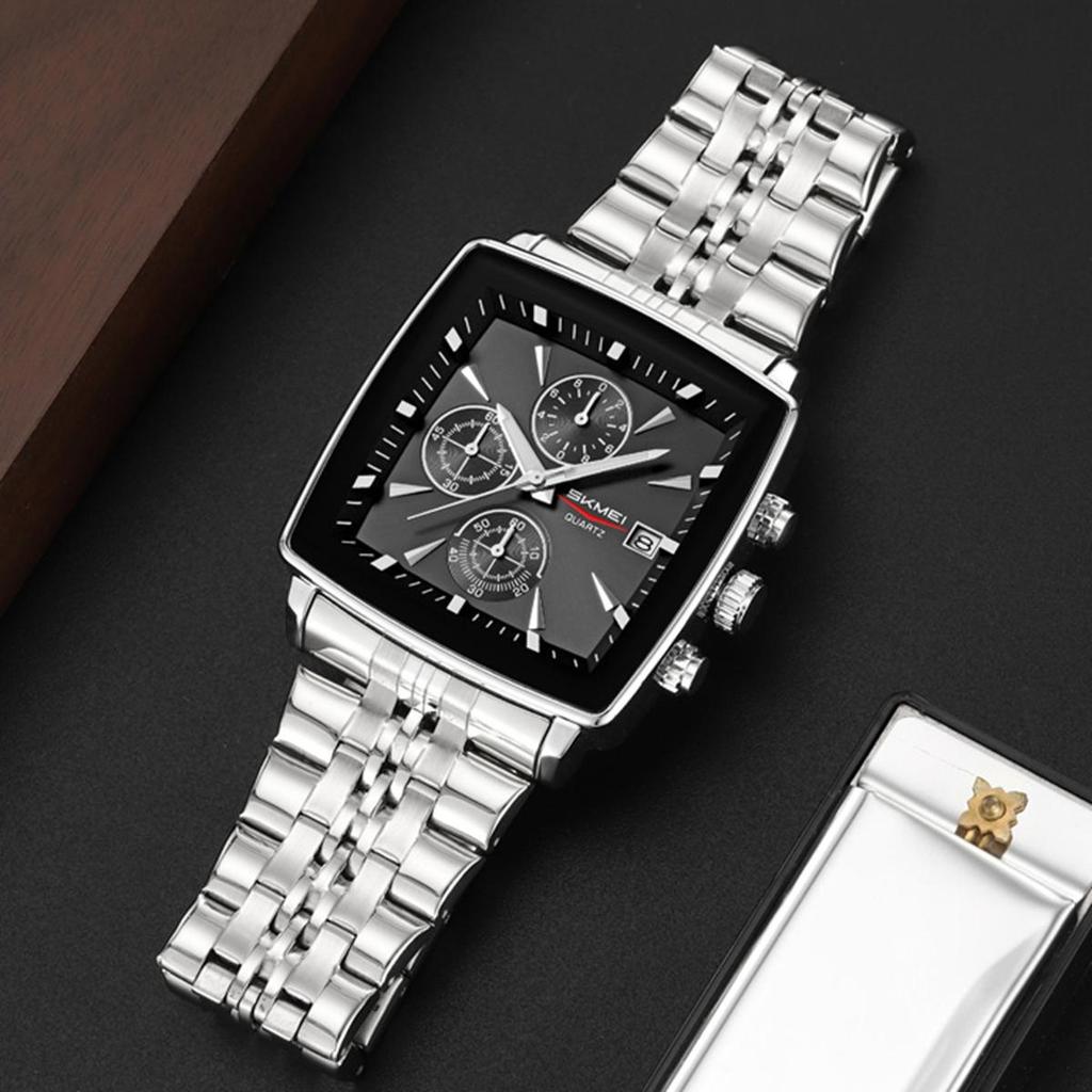 SKMEI Stainless Steel Strip Quartz Watch Men Business Wristwatch Fashion Waterproof Stopwatch Male Wristwatches