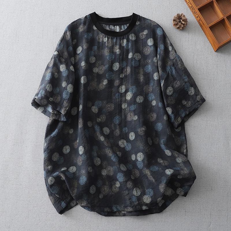 

2025 Women s Chic Colorful Print Short-Sleeve Summer T-Shirt with Round Neck M