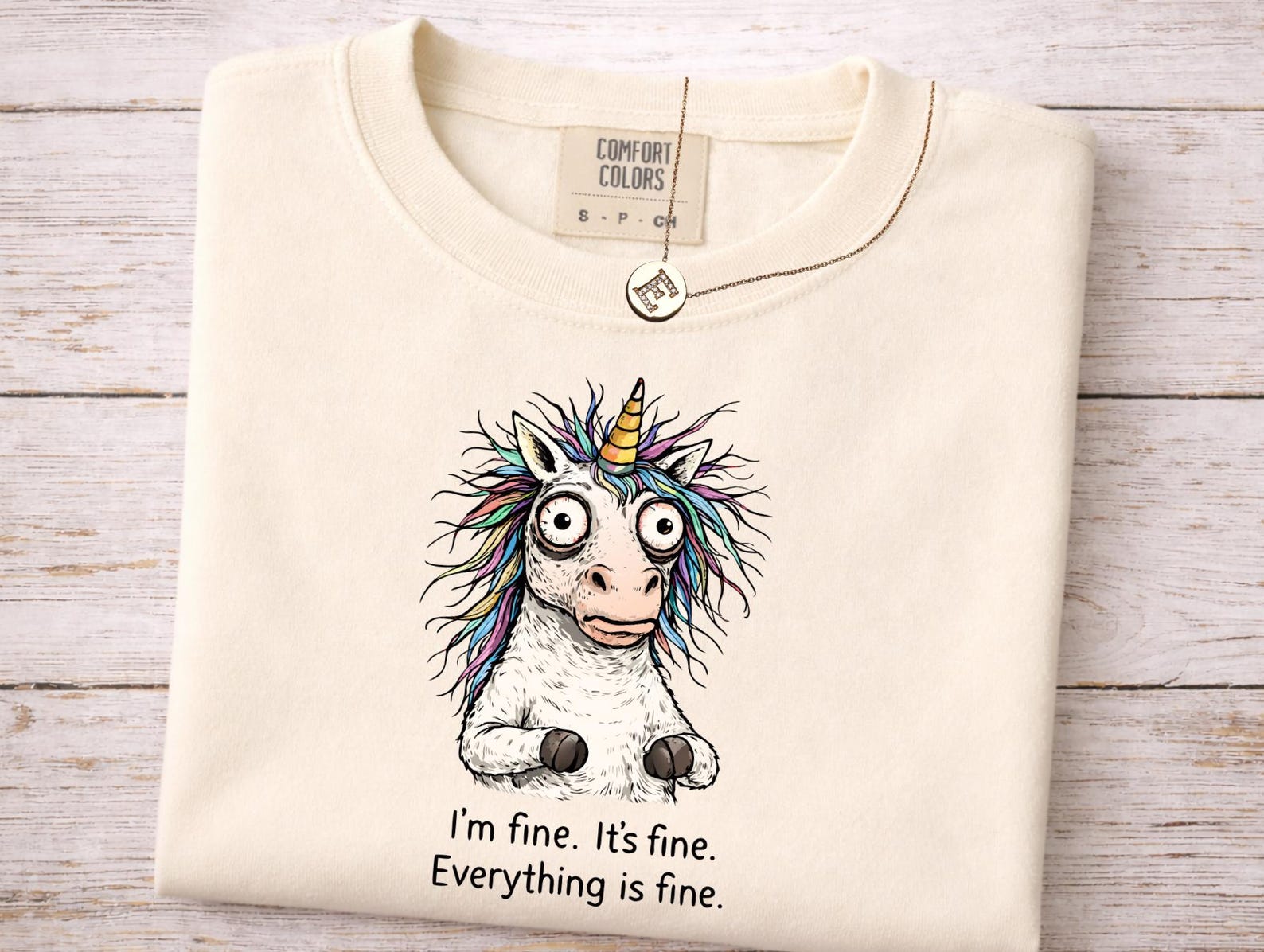 I’m Fine It’s Fine Everything Is Fine Unicorn Shirt, Funny Anxious Unicorn T-Shirt, burnout vibe XL
