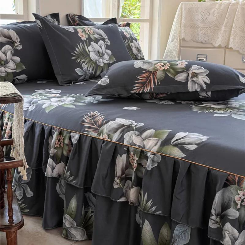 Ruffle Skirt Bedspread Home Textile Printed Bed Skirt Bedroom Coverlets Bedspreads Sheets Dust Cover Bedding 3PCS/Set