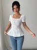 Women's Summer Fashion Elegant Casual Lace Shirt Crew Neck Bow Short Sleeve Top