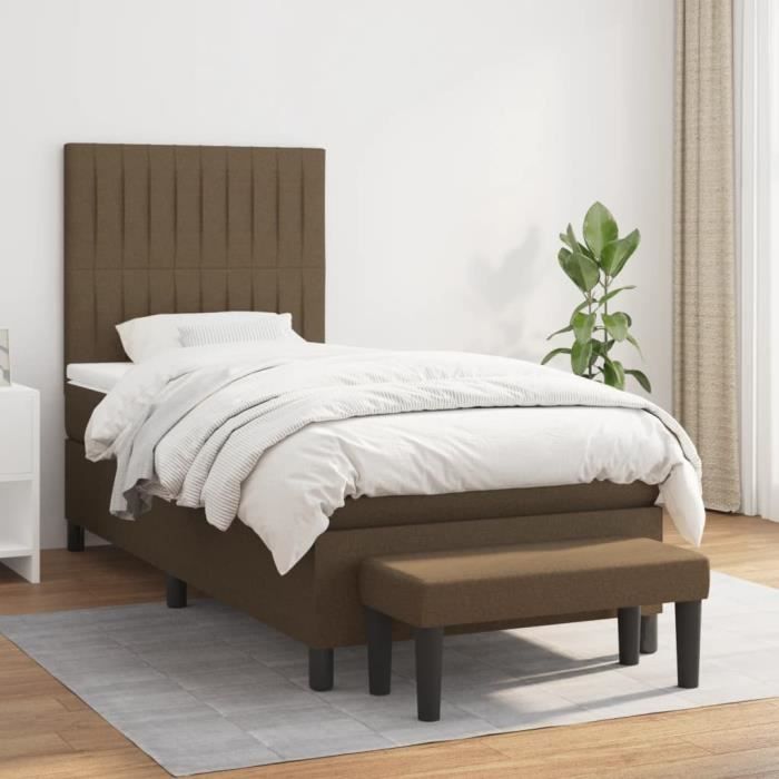 3136720 vidaXL Lit à sommier tapissier avec matelas Marron foncé 90x190 cm