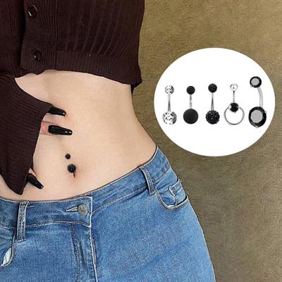 5Pcs/Set Women Navel Rings Geometric Decorative Cubic Zirconia Belly Button Bar Rings Body Piercing Jewelry for Beach
