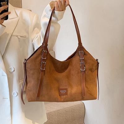 Large Capacity Suede Women's Bags Versatile Shoulder Bags Simple Shopping Bags Casual and Vintage