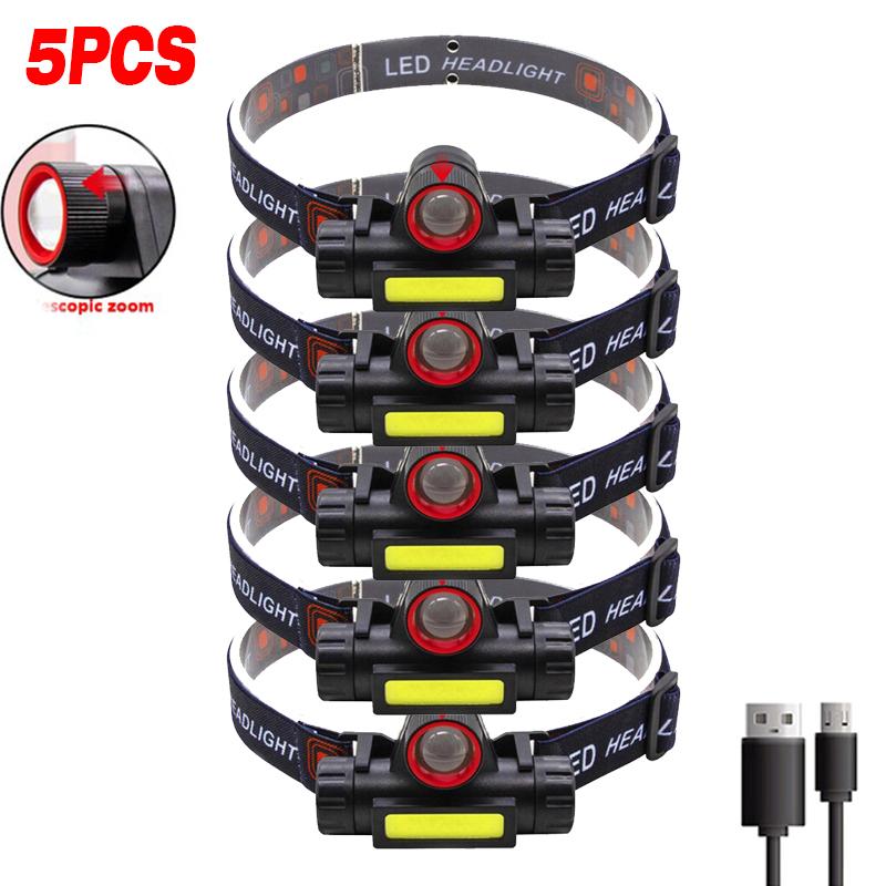 Portable Mini Powerful LED Headlamp XPE+COB USB Rechargeable Hunting Headlight Waterproof Head Torch with Tail Magnetic