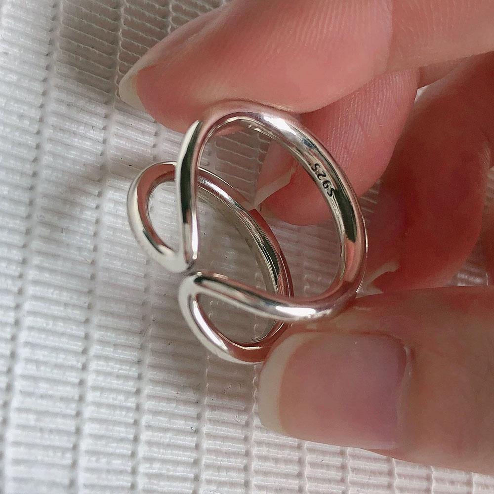 

925 Sterling Silver Rings For Women Geometric Fine Jewelry Finger Adjustable Simple Double Ring For Party Birthday Gift resizable