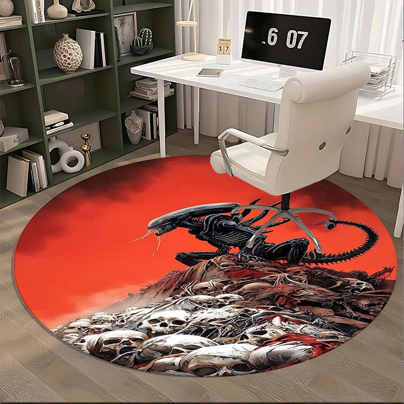 Xenomorfo Alieno, Tappetino Sedia Montagna Teschio Tappeto Rotondo Tappeto Ufficio, Lavabile in Lavatrice, Antiscivolo, Adatto per Soggiorni, Camere da Letto
