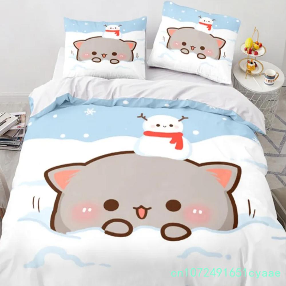 Set da letto gatto pesca cartone animato carino Ragazzi Ragazze Misura Singola Queen Copripiumino Federa Letto Bambini Adulti Moda Tessile per la casa