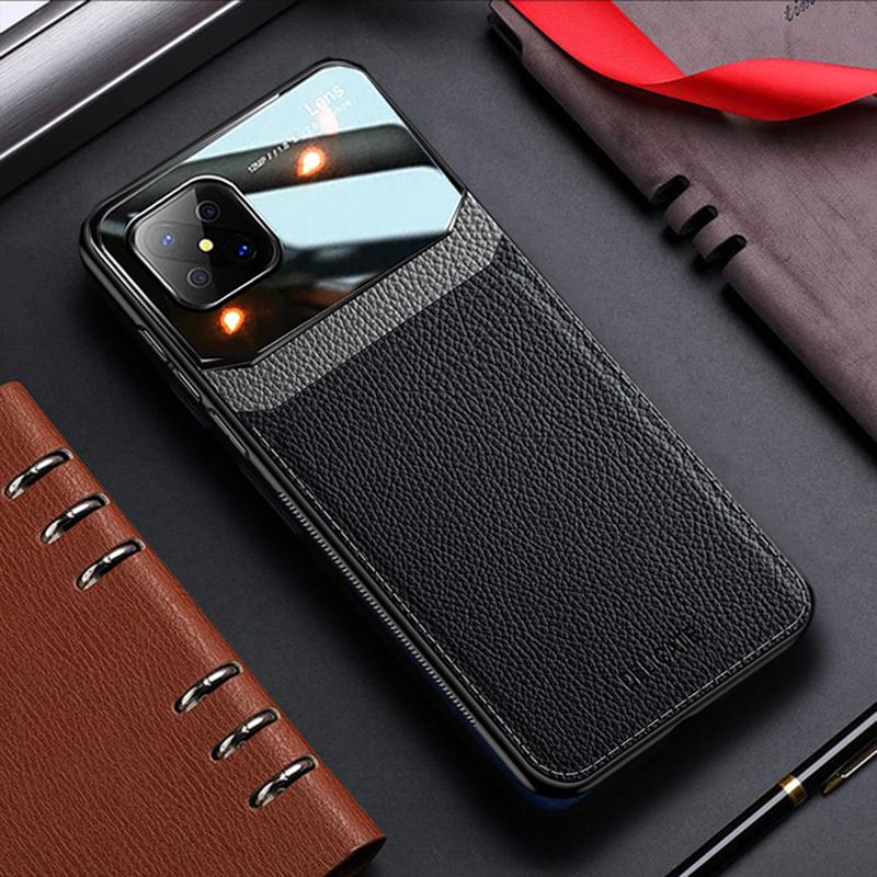 

Texture Leather Glass Soft Case For OPPO A94 A74 A97 A53 A92S A52 A72 4G 5G Cover Shell OPPO A74 4G чорний