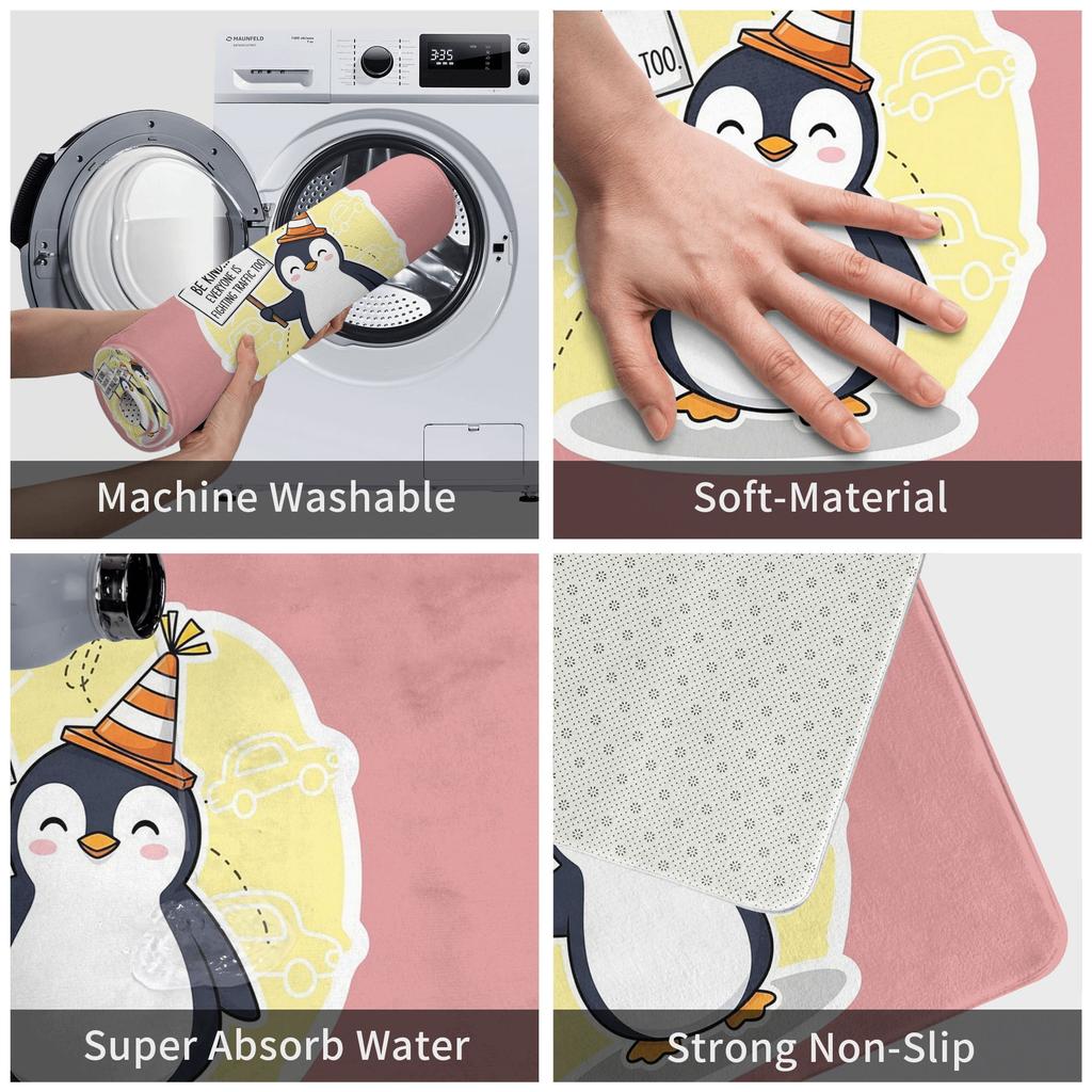 Be Kind on the Road A Penguin's Guide to Patience and Empathy in Traffic Non-slip Doormat Floor Mat Home Balcony Footpad Mats