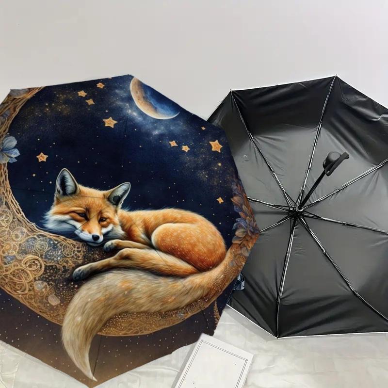 1pc Moonlit Fox Dreamscape Umbrella with Plastic Handle,Suitable for All Seasons Home Travel Outdoor UmbrellaDD467