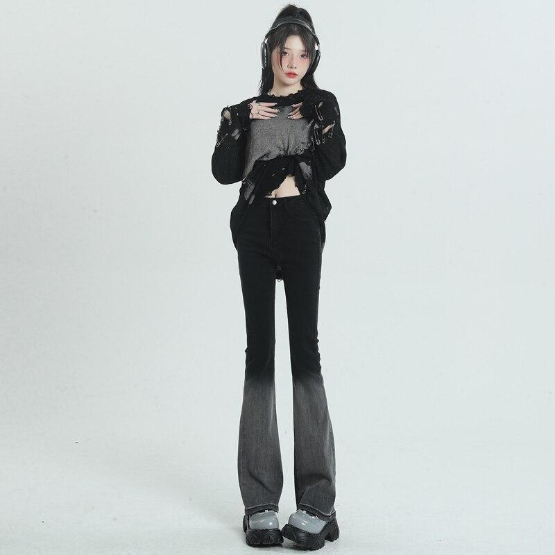 

Женские новые весенне-осенние расклешенные потертые джинсы, трендовые эластичные свободные винтажные брюки с высокой талией в стиле Харадзюку, прямые брюки-клеш XL