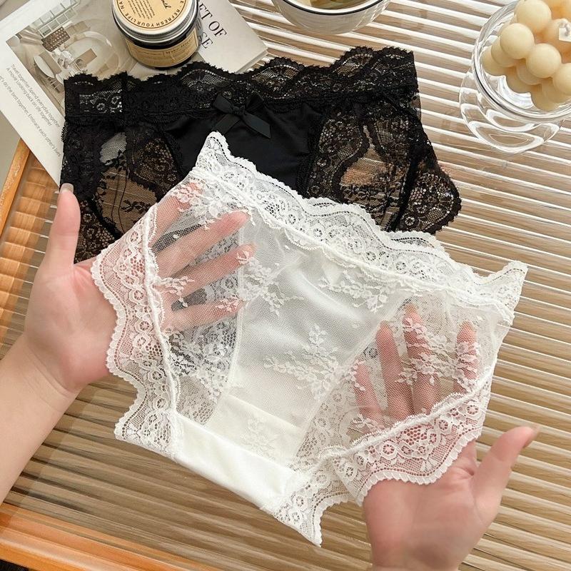 Pure Desire Lace Panties for Women Summer Thin Sexy Bow Satin Breathable Girl High Slit Low Waist Briefs