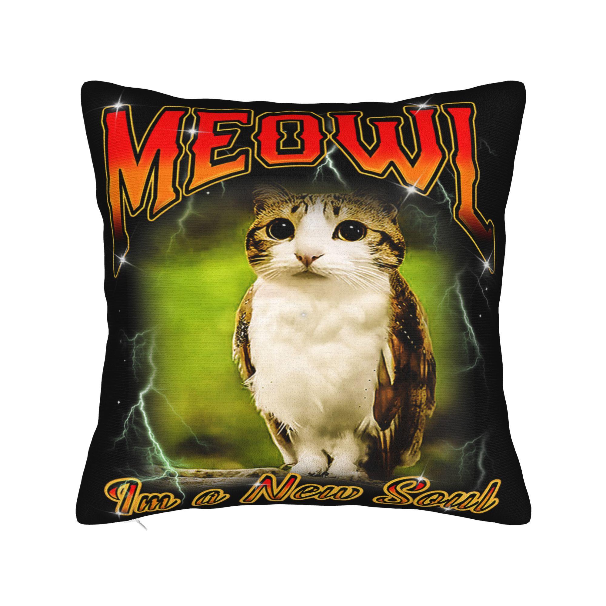 Pillow Cover Meowl Brainrot Funny Meme Cat Owl Funny Cursed  Retro Trendy Pillow Case For Chair Sofa Home Decor Pillowcases 30x30CM(12x12in)