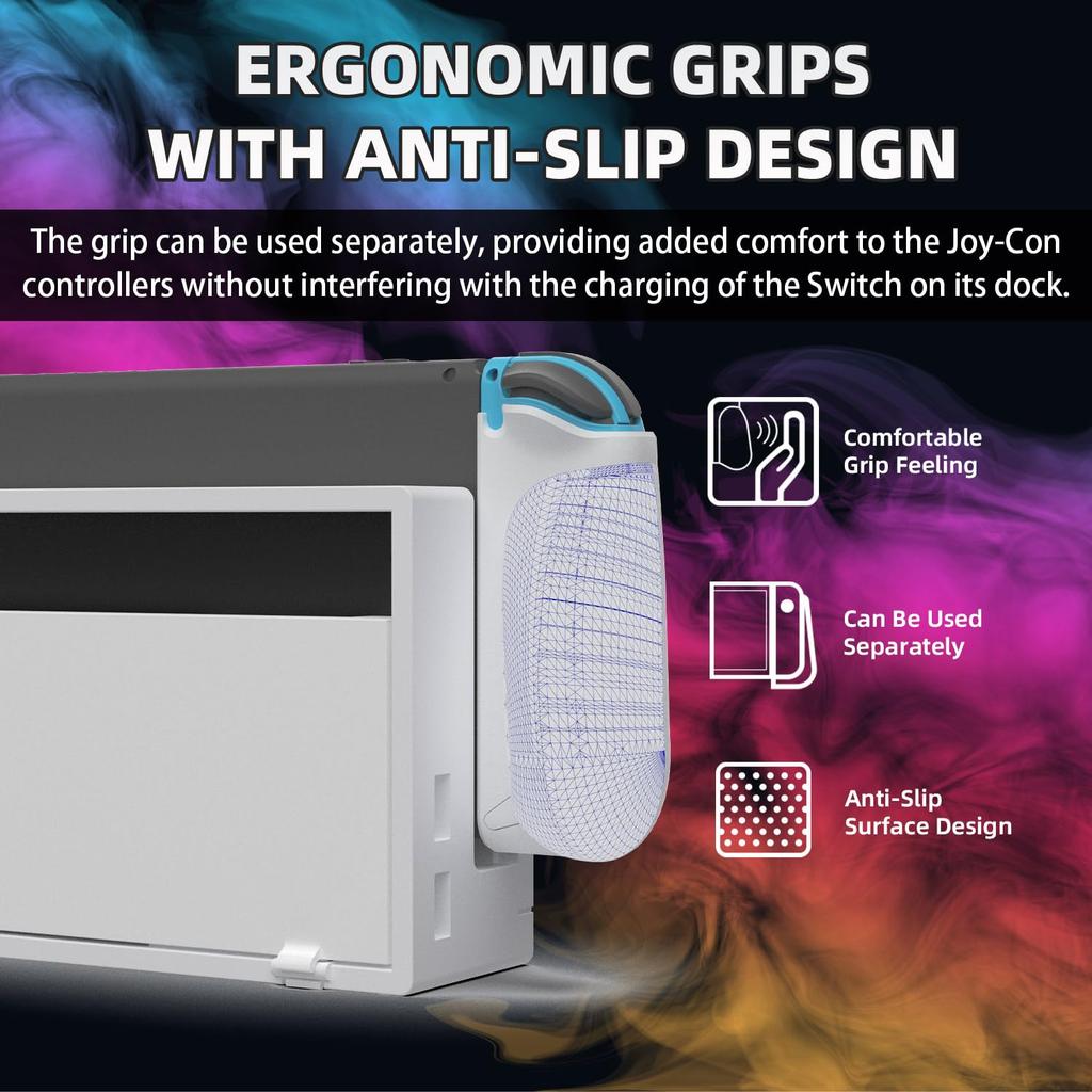 IFYOO SGSX1 Ergonomic Grip and Stand Combo Set for Switch iPhone Grip Case Holder Bracket White Joy-Con Controllers, 7-15, Joy-Con -