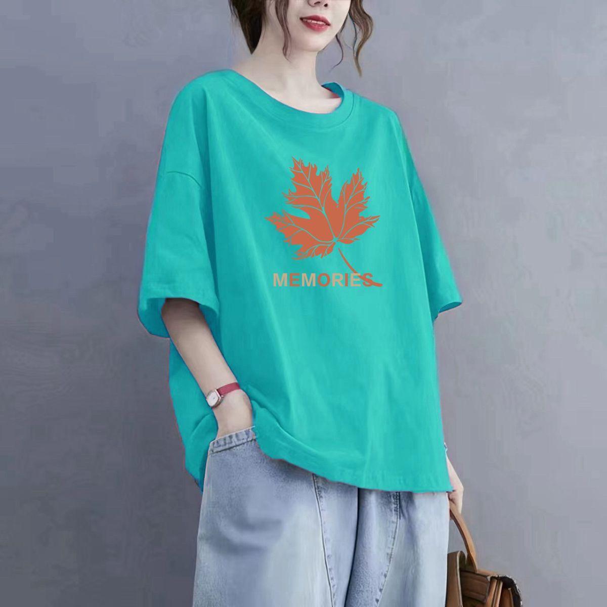 

Футболка из хлопка с короткими рукавами, женская летняя свободная модная повседневная футболка с принтом XXL озеро синий