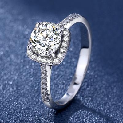 Sterling Silver S925 Moissanite Square Package Ring Does Not Fade Niche One Carat 50 Points Proposal
