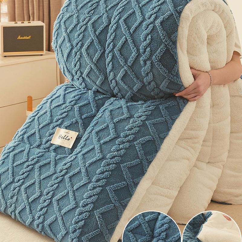Double-sided lamb velvet quilt winter thickened warm coral velvet comforter dormitory student quilt spring autumn cotton blanket