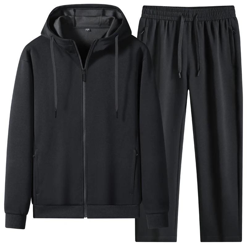 Men's Spring Autumn 2 Piece Hooded Tracksuit Casual Loose Hooded Cardigan & Jogger Pants Sets Men Soild Color Sets