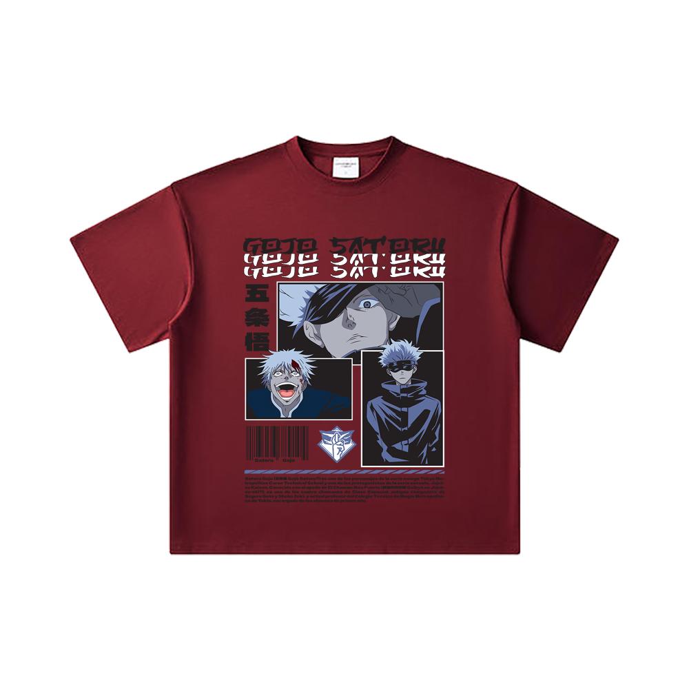 

260 GSM Double Yarn 32 Count 100% Cotton Jujutsu Kaisen V26 Gojo Print Unisex Heavy Cotton T Shirt 2XL вина червоного кольору