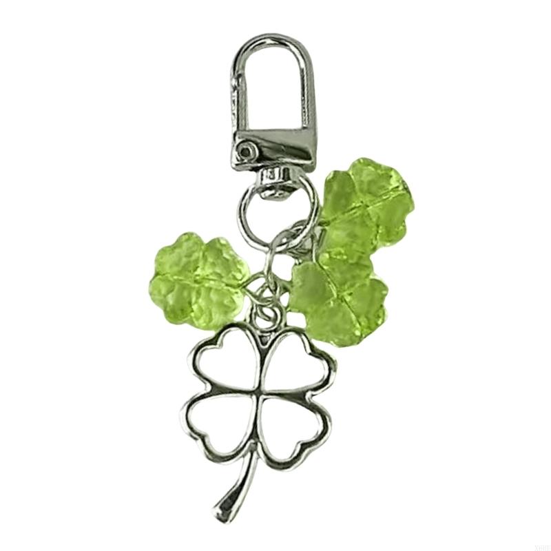 Lucky Four Leaf Clover Keyring Metal Pendant Glass Crystal Beaded Keychain Women's Handbag Lucky Pendant Fashion Gift Jewelry