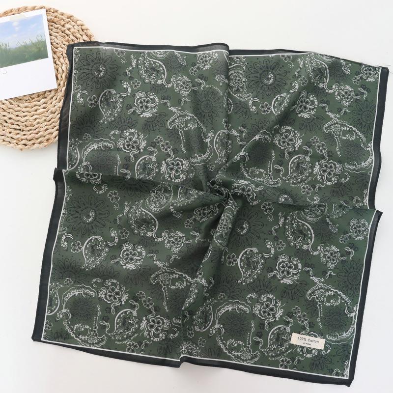 100% Cotton Kerchief Floral Thin High-Grade Silk Scarf Travel Scarf Decorative Western Style Scarf for Women Small Sqare Scarf