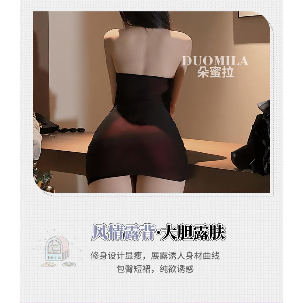 Domila Dark Spice Girl Perspective Mesh Three-dimensional Flower Neck Sex Underwear Sexy Backless Slim Dress