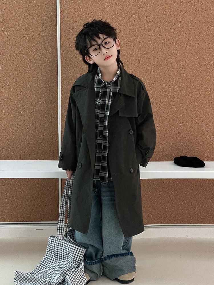 Boys' Mid-Length British Style Trench Coat - Spring/Autumn 2025 Fashion