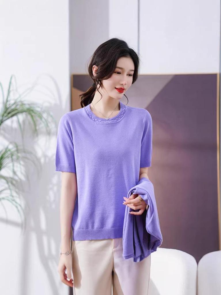 Mom's 2023 Autumn Knit Top Set: Stylish Two-Piece for Middle-Aged & Elderly - Spring/Fall Inner Layer Shirt