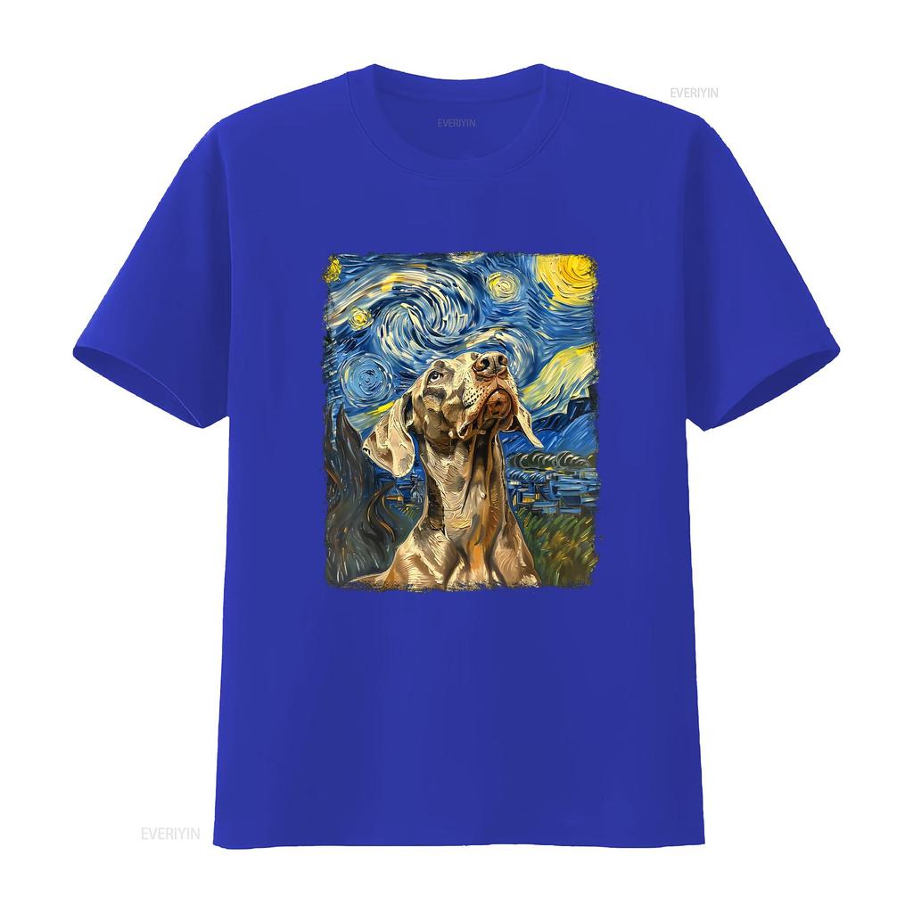 Weimaraner Dog Starry Night Painting T Shirt Vintage Homme Stylish Soft Streetwear Designer Clothes