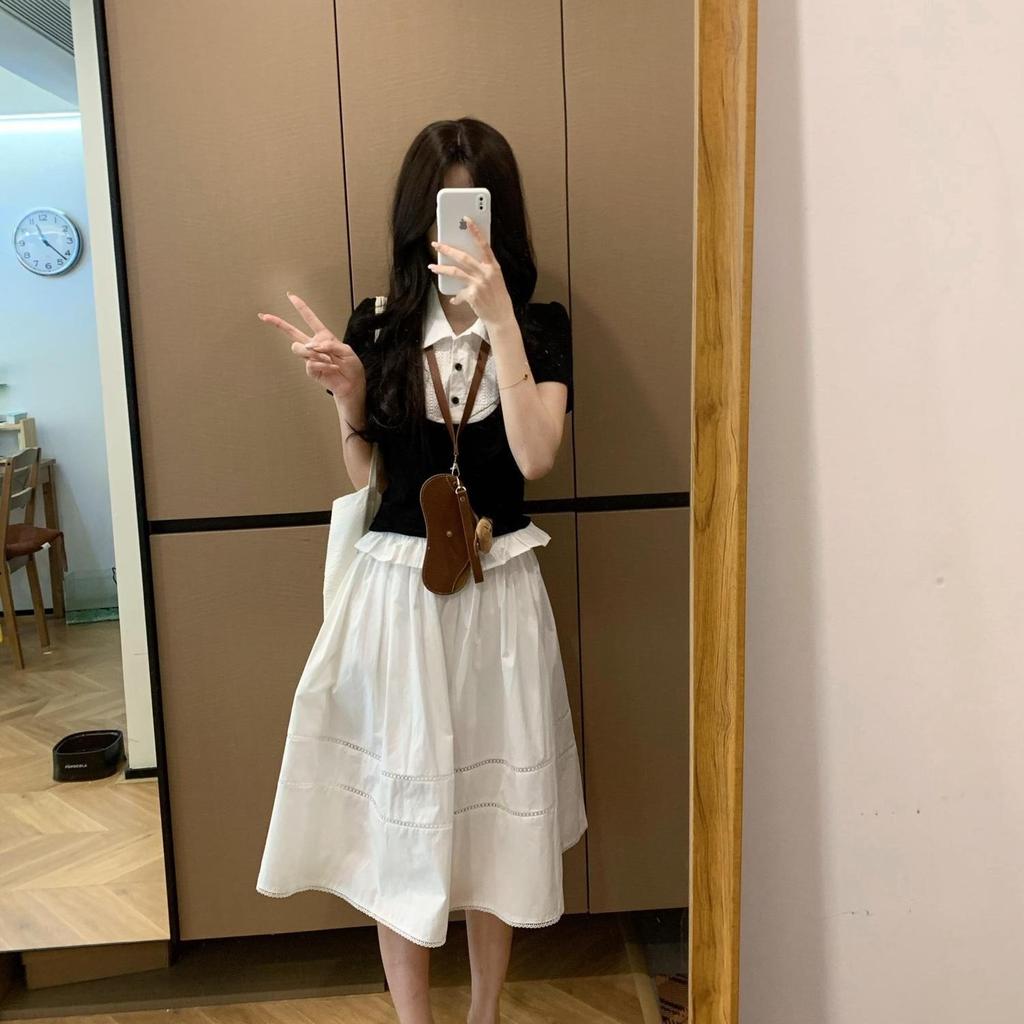 College style suit women's summer 2026 new fake two-piece T-shirt skirt small summer ootd wear a complete set
