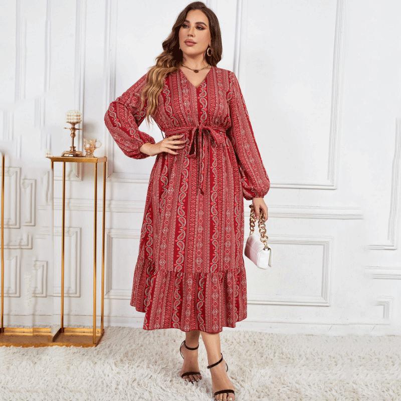 Новое женское платье с v-образным вырезом и длинным рукавом с цветочным принтом и высокой — фото 4