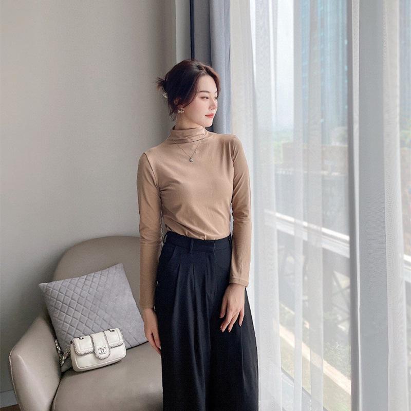 Früher Herbst Nude-Feel Langarm-Top: Hautfreundlich, Stehkragen, Neunfarben-Mode, Japanisch-Koreanischer Trend, Milchseide für Damen