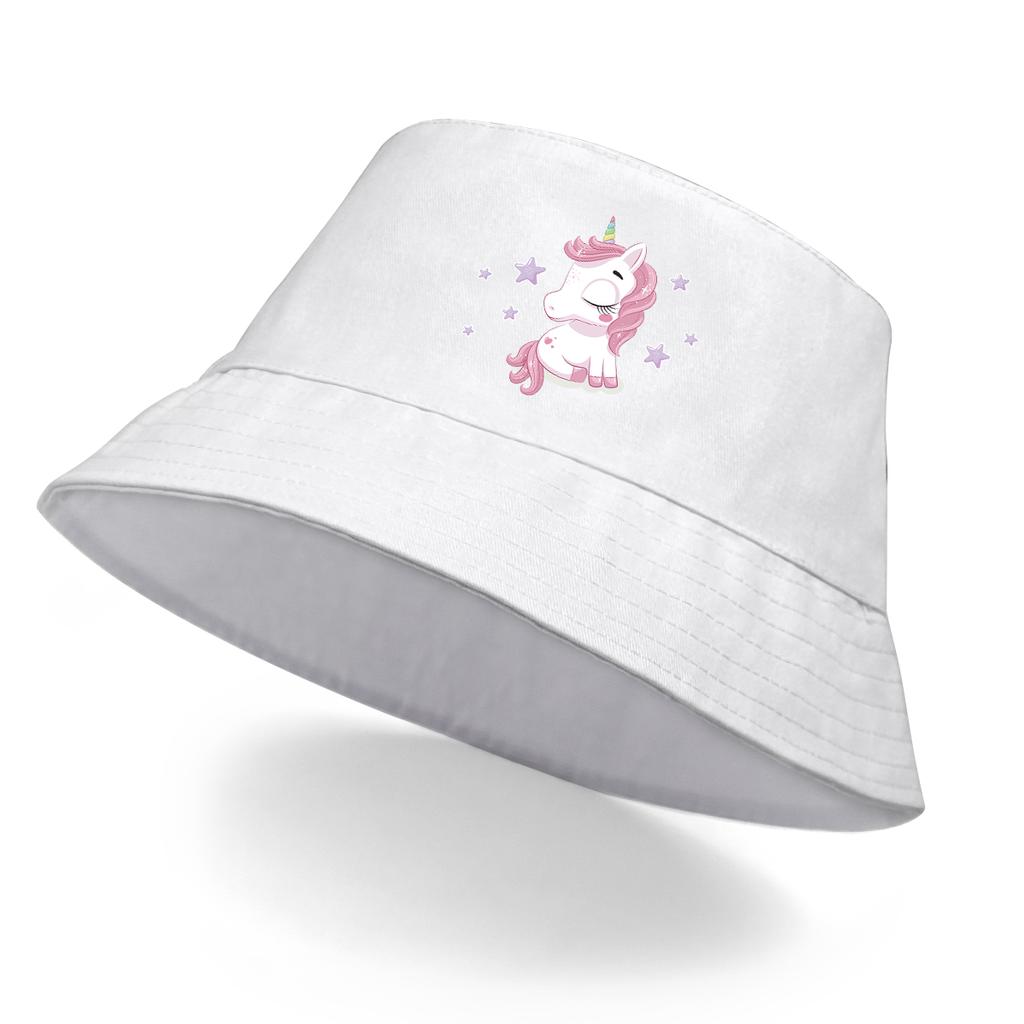 1 pcs Lovely Unicorn Print Bucket Hat Solid Color Polyester Hat Man Suns-Protect Hats For Women Ideal Choice For Hiking