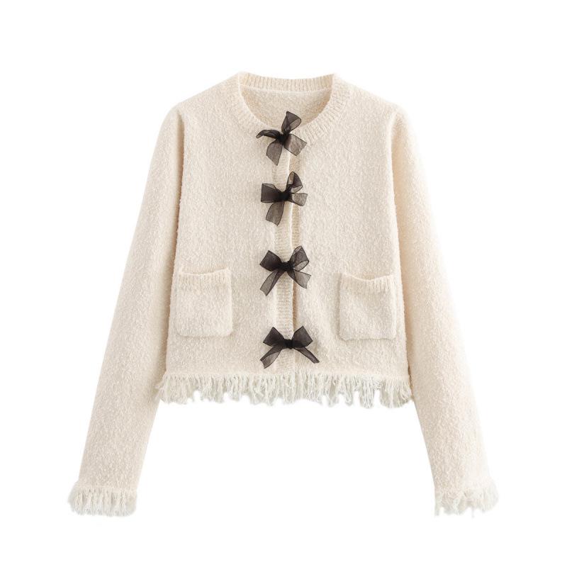 European & American Women s Bow Knit Cardigan & Mini Skirt Set Small