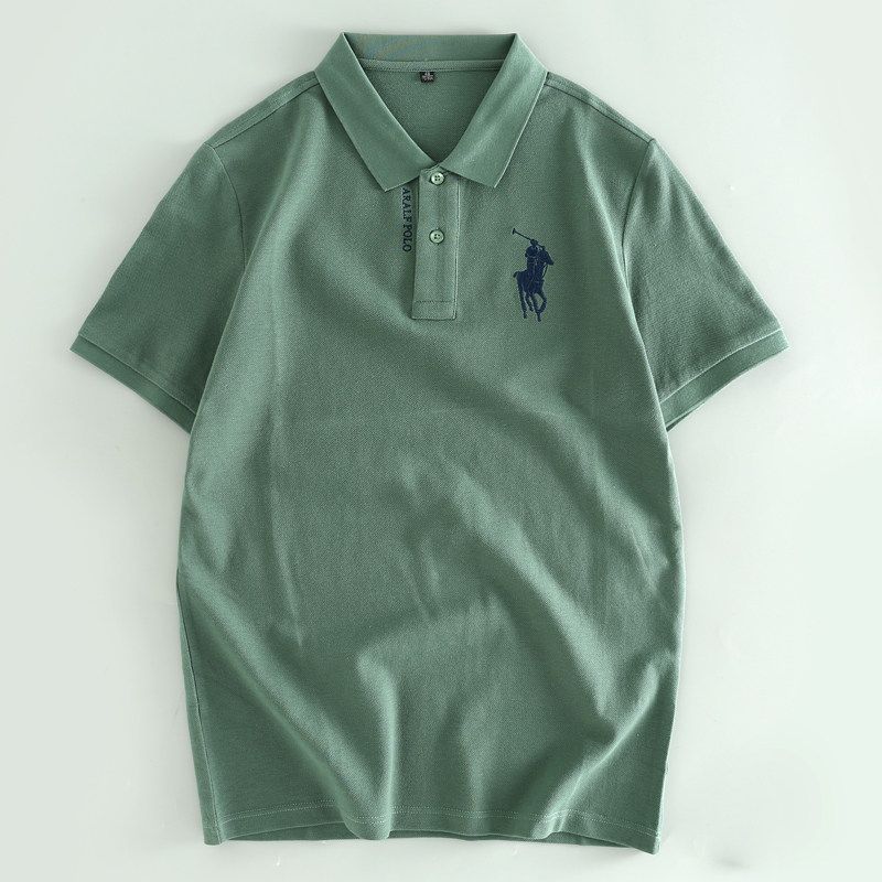 Men's Summer Cartoon Embroidered Polo Shirt, All-Cotton Business Casual Short-Sleeve T-Shirt, Export Surplus Stock