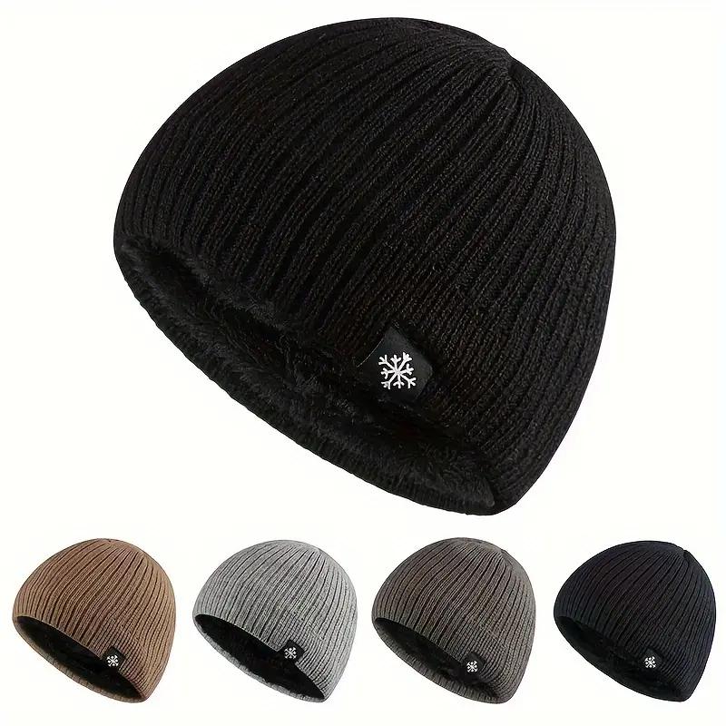 1pc Warm Winter Beanie Hat with Retro Snowflake Fleece Hat Knitted Soft Men's Warm Cap