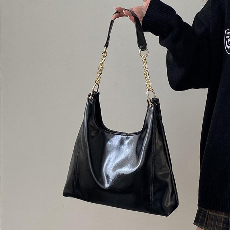 Korean Style Chain Tote Bag Women 2026 Large Capacity Fashionable Commuting Armpit High-end Shoulder чёрный