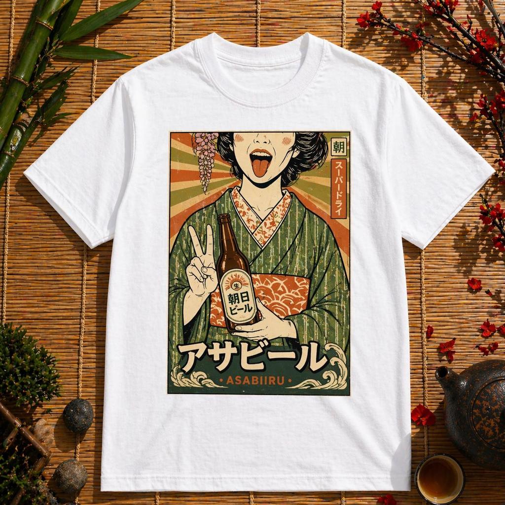 Vintage Ukiyo Pop Beer Graphic Tee – Retro Japanese Style Streetwear