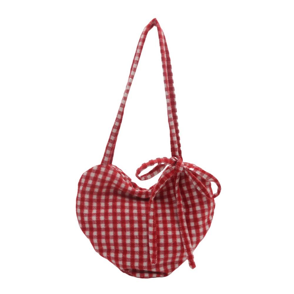 Printed Red Plaid Tote Bag Cloth Women's Handbag Fashion Heart Shoulder Bag  Female