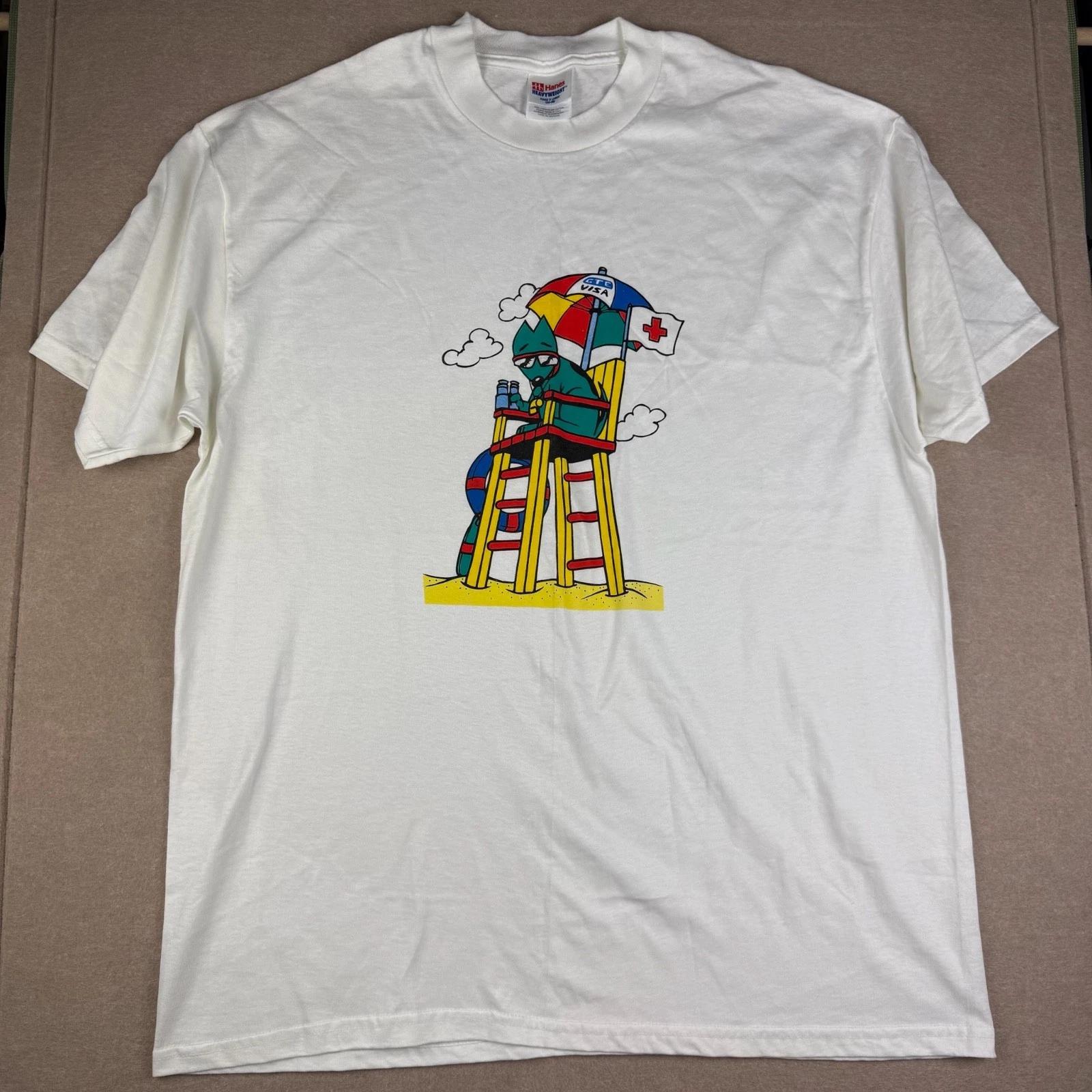 Y2K Hanes Heavyweight Shirt Mens XL White Lifeguard Beach Graphic Summer Tee L
