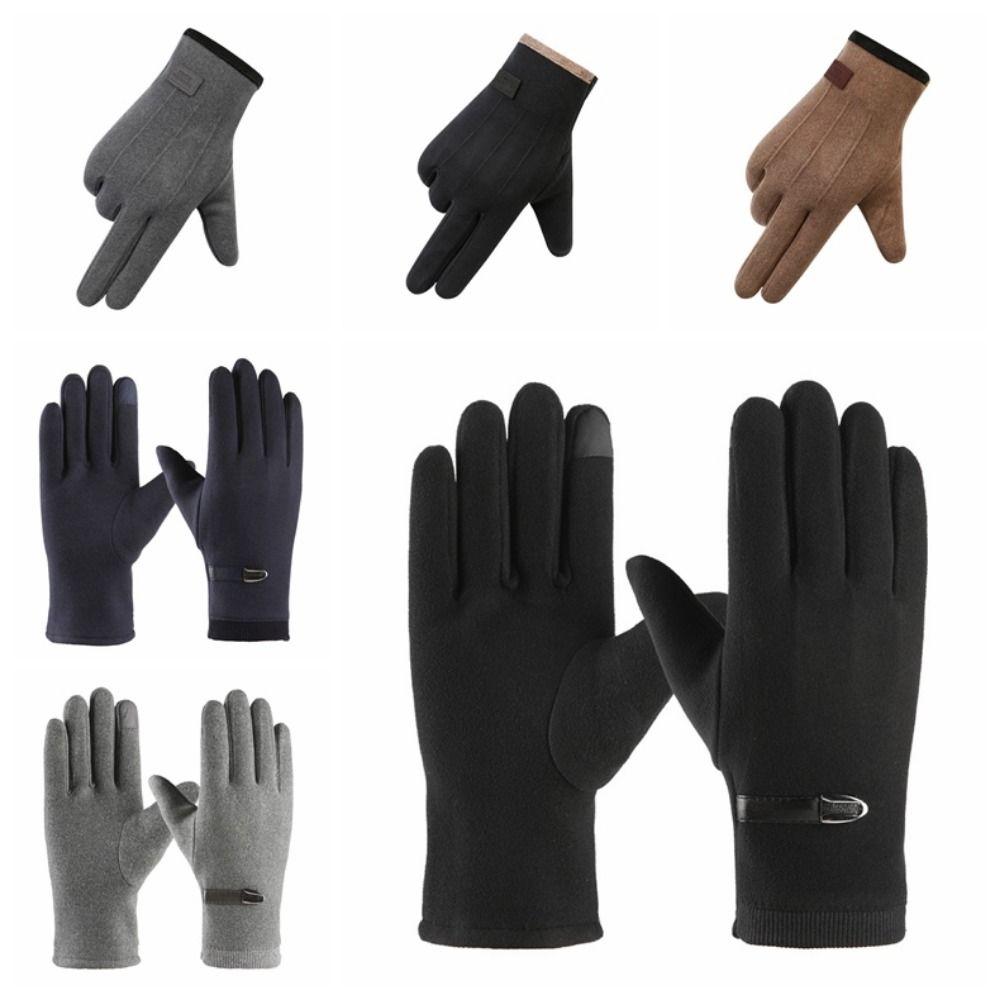 Double Sided Plush Finger Gloves Suede Fabric Warm Gloves New Touch Screen Gloves  Men's Style