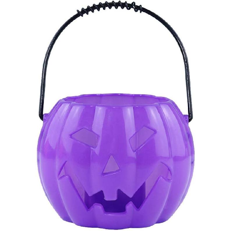 Halloween Candy Basket Light Up Pumpkin Barrel Trick Treat Bucket Decorative Pumpkin Lights Props - Purple