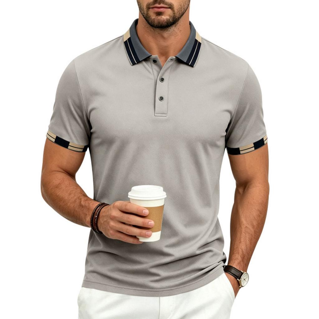 Men’s Short Sleeve Polo Shirt Quick Dry Athletic Golf Shirt with Contrast Collar and Cuffs for Casual Sportswear