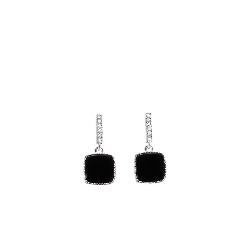 Simple Square Black Agate Stud Earrings Female Korean Version Personalized Fashion Versatile Earrings Ins Cold Wind Earrings